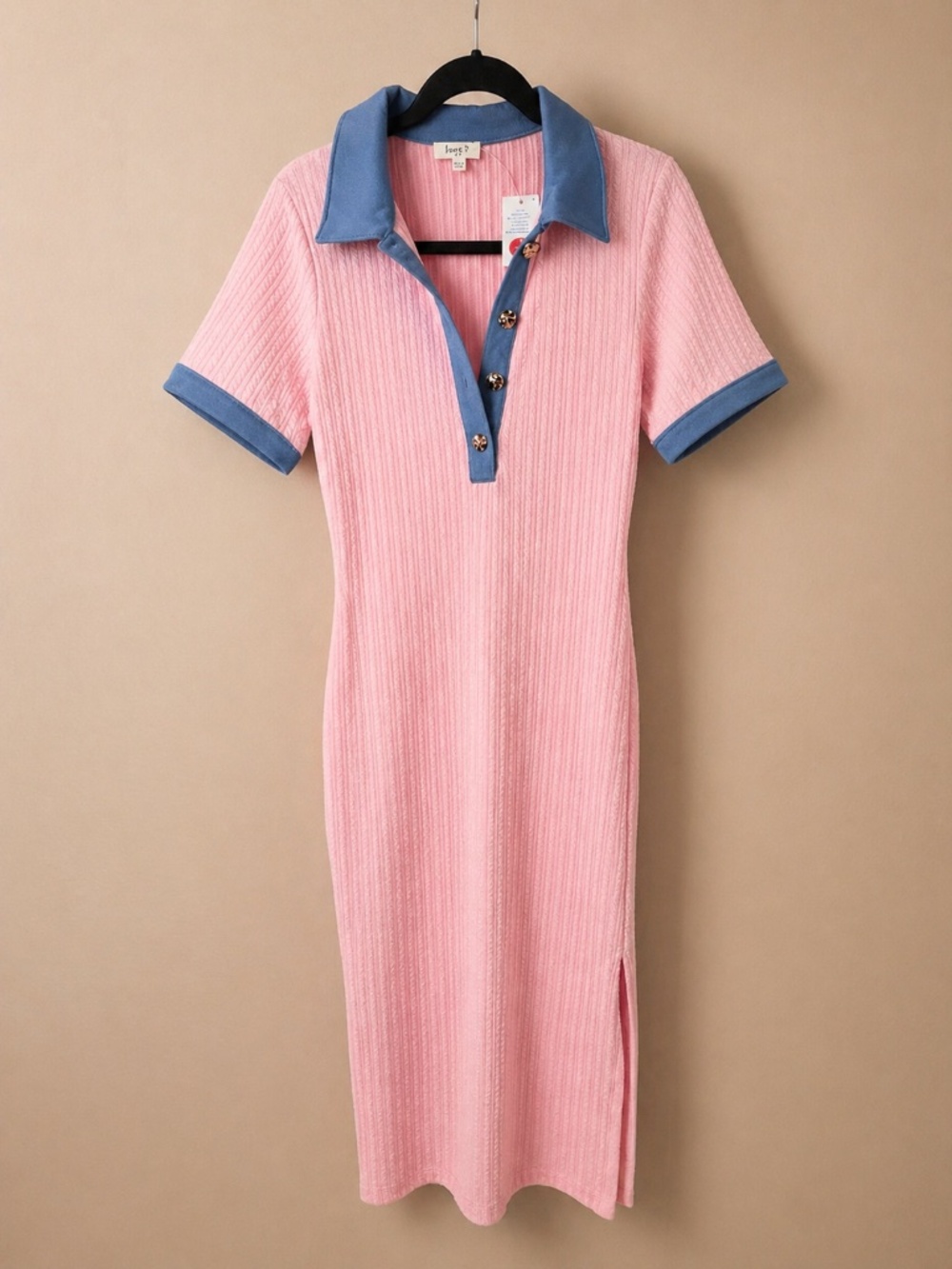 Blue & Pink Ribbed Midi Dress
